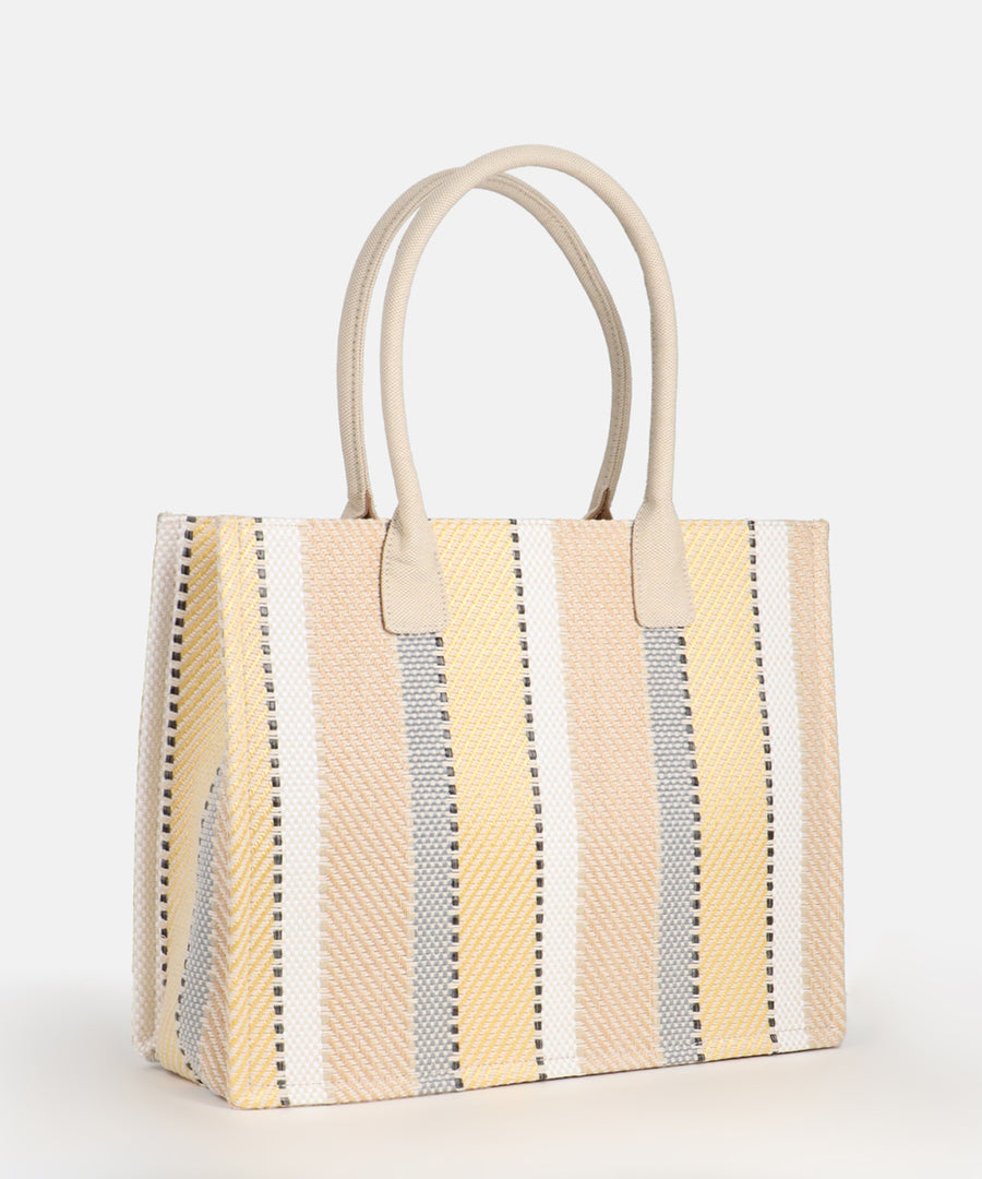 Fair produzierter Shopper Seidenfelt Hulu Beige gestreift