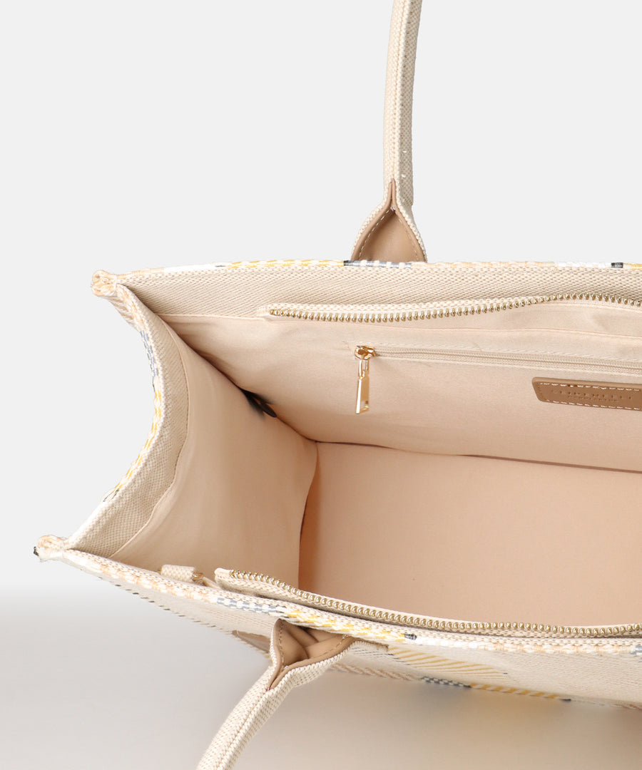Fair produzierter Shopper Seidenfelt Hulu Beige gestreift