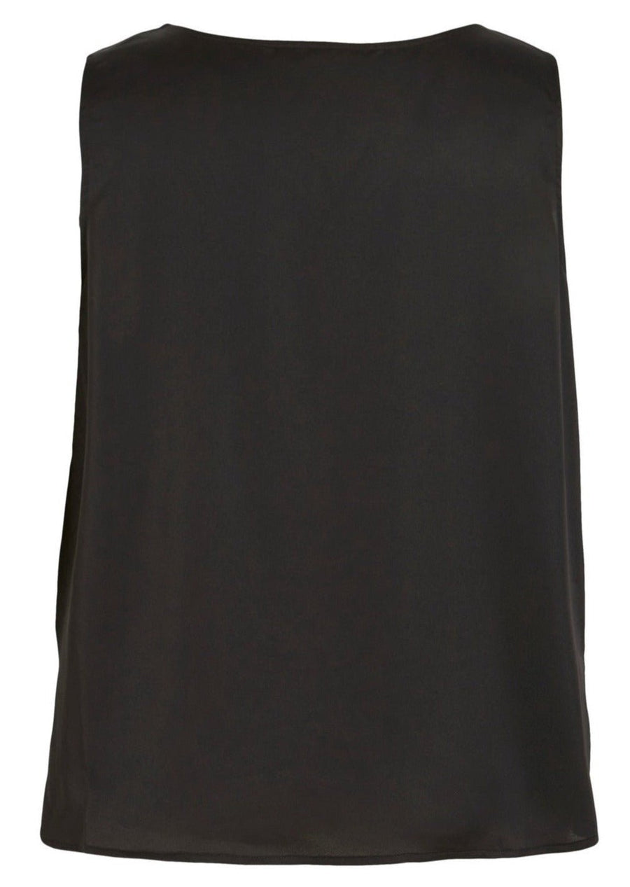 14088703Ärmelloses Satin Top mit Rundhals Ausschnitt Viellette - Wildflowers44Schwarz