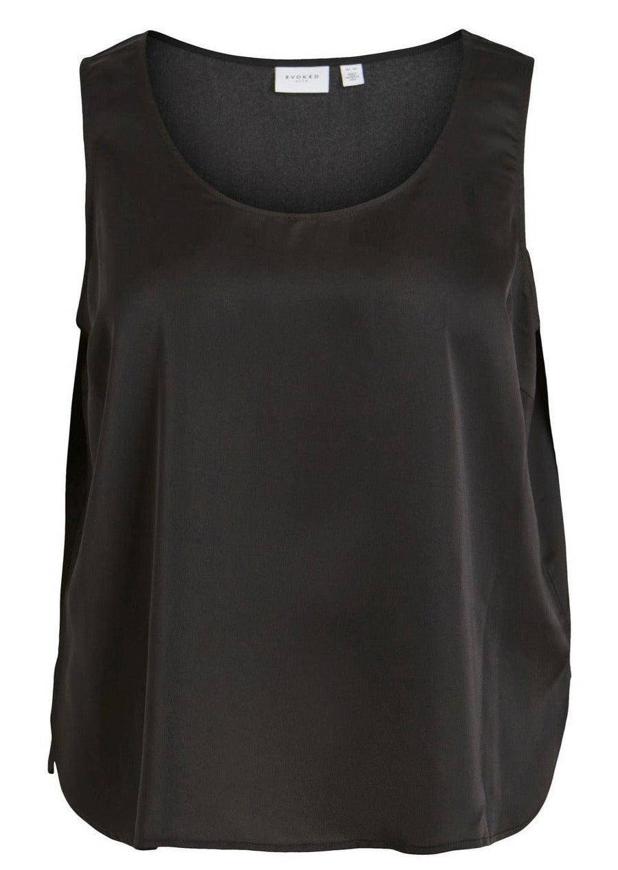 14088703Ärmelloses Satin Top mit Rundhals Ausschnitt Viellette - Wildflowers44Schwarz