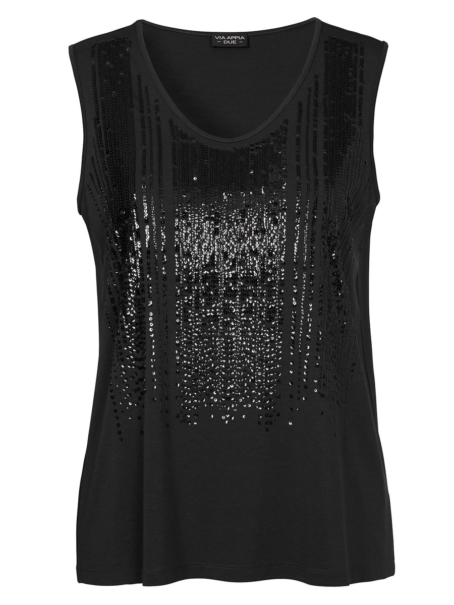 Ärmelloses Shirt mit Pailetten Via Appia Due - Wildflowers44Schwarz