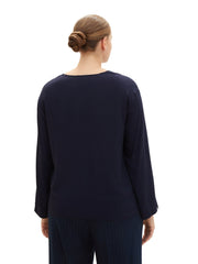 1041156Dunkelblaue Langarm-Bluse mit Stickerei - Wildflowers44Dunkelblau