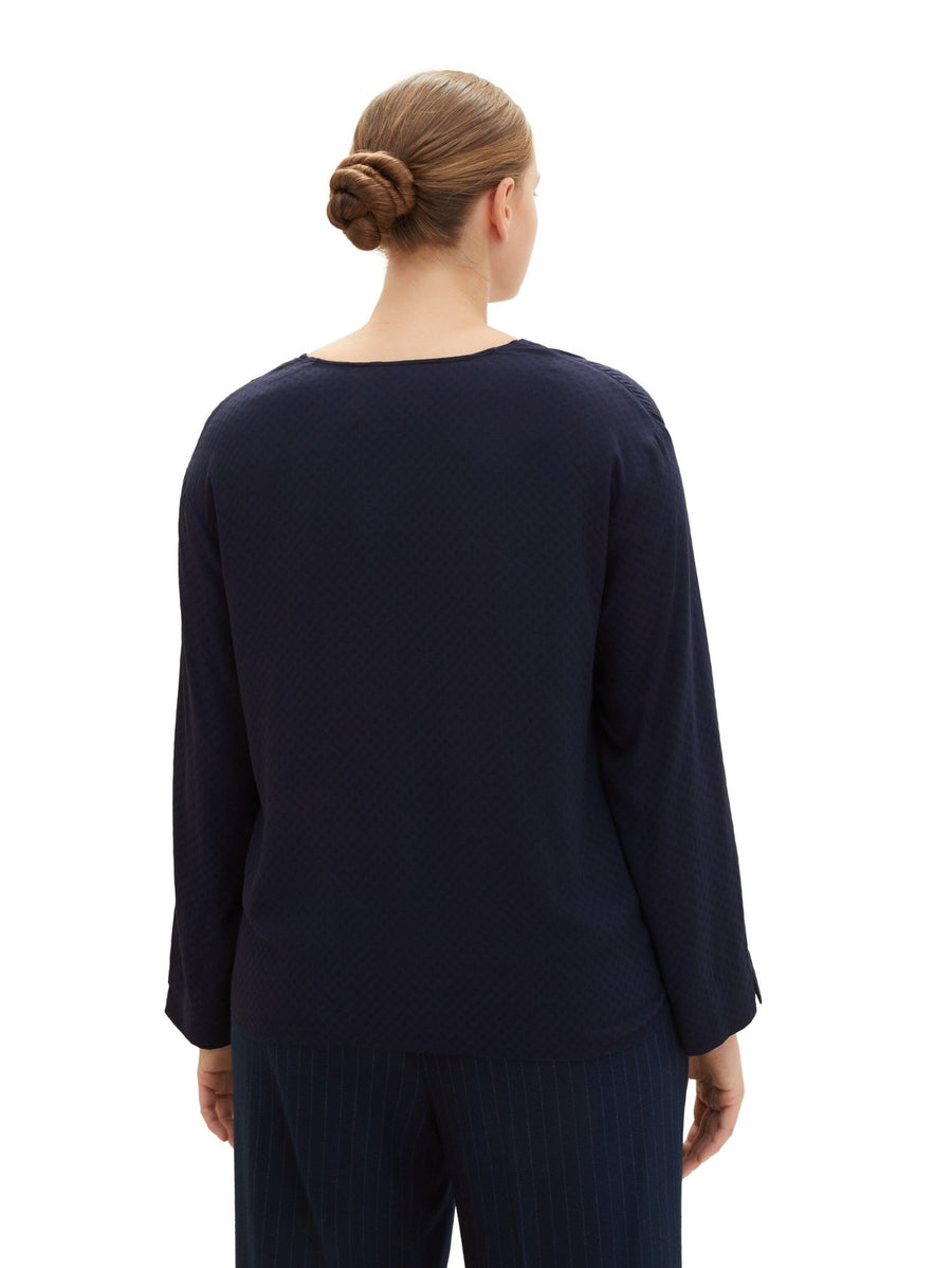 1041156Dunkelblaue Langarm-Bluse mit Stickerei - Wildflowers44Dunkelblau