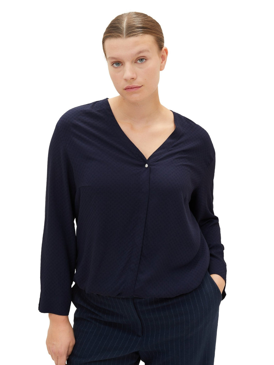 1041156Dunkelblaue Langarm-Bluse mit Stickerei - Wildflowers44Dunkelblau