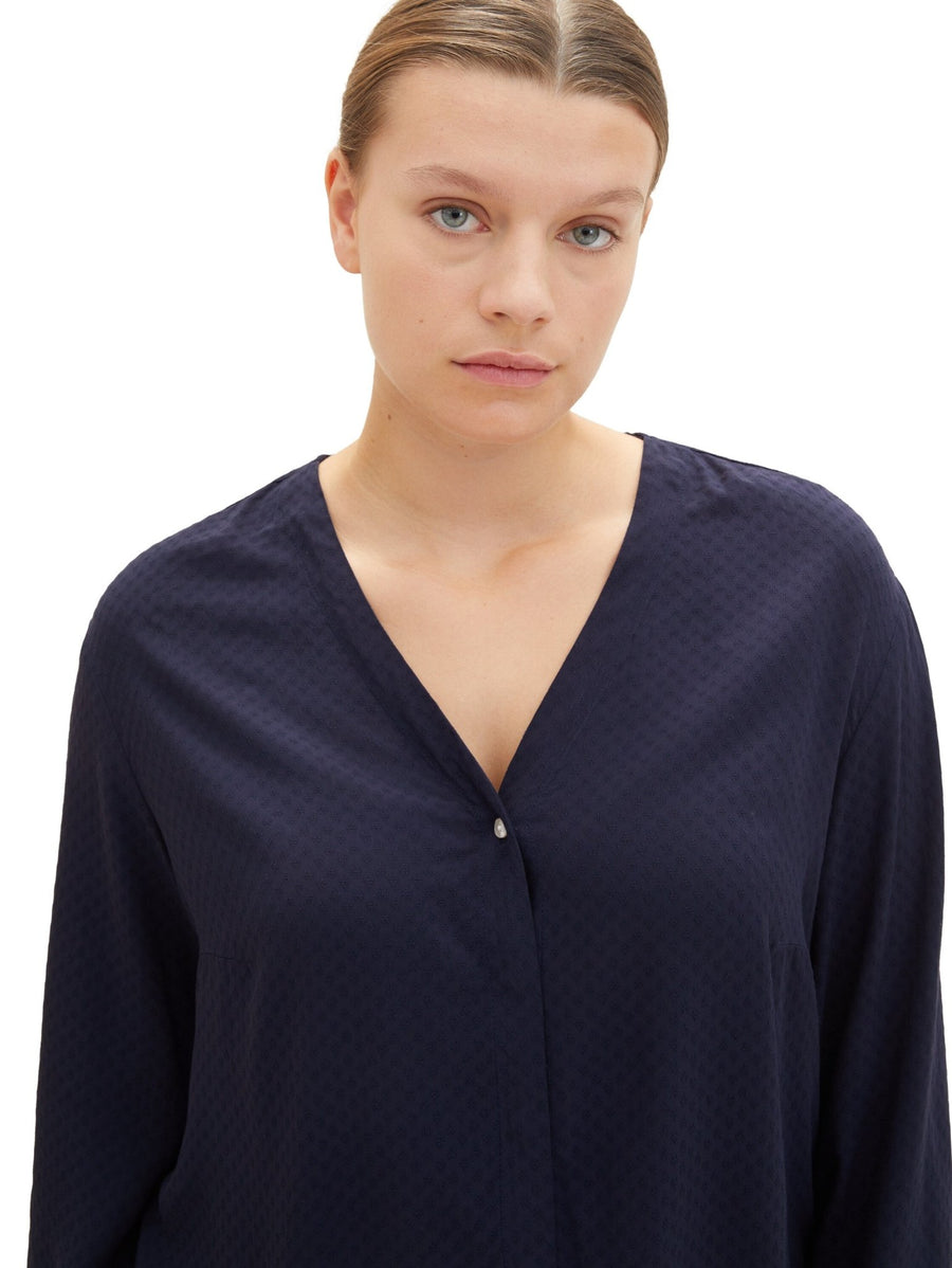 1041156Dunkelblaue Langarm-Bluse mit Stickerei - Wildflowers44Dunkelblau