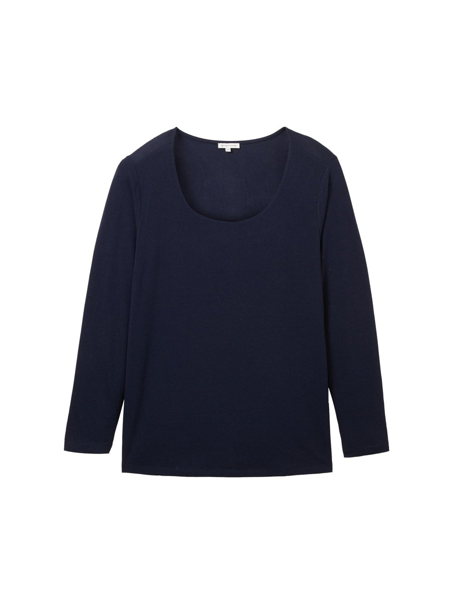 1040052Dunkelblaues Langarmshirt mit Karreeausschnitt - Wildflowers44Dunkelblau