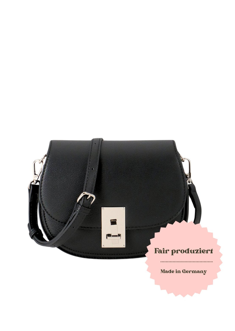 Fair produzierte Handtasche mit Umhängeriemen Linsell Saddle Seidenfelt schwarz - WildflowersSchwarz