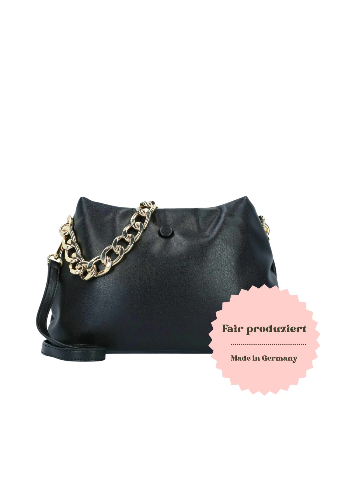 1058-527 01gFair produzierte schwarze Tasche mit Chunky Gold Kette Eke Small Hobo Seidenfelt - WildflowersSchwarz