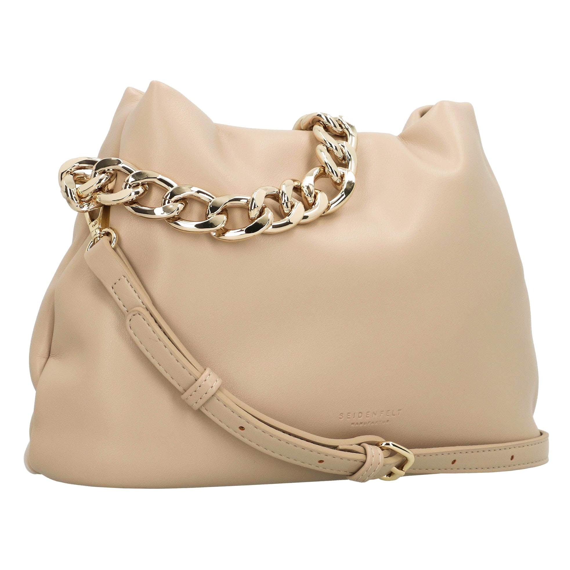 1058-527 345gFair produzierte Tasche mit Chunky Gold Kette Eke Small Hobo Seidenfelt - WildflowersBeige