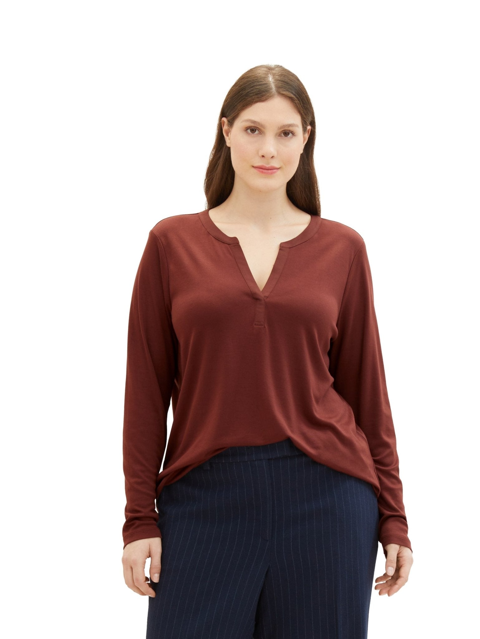 1040056Henley-Shirt aus Lycocell Rostbraun - Wildflowers48Rostbraun