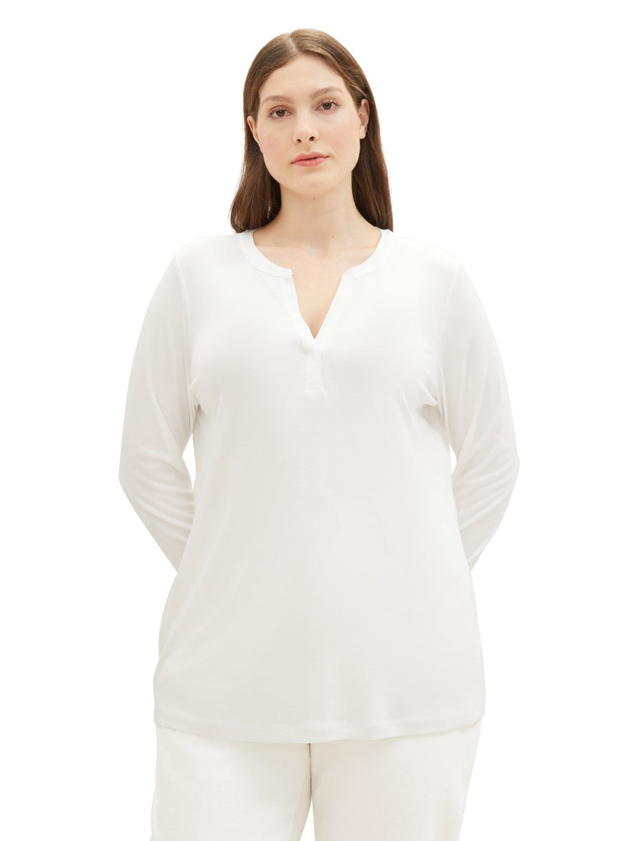 1040056Henley-Shirt aus Lycocell Weiß - Wildflowers44Weiß