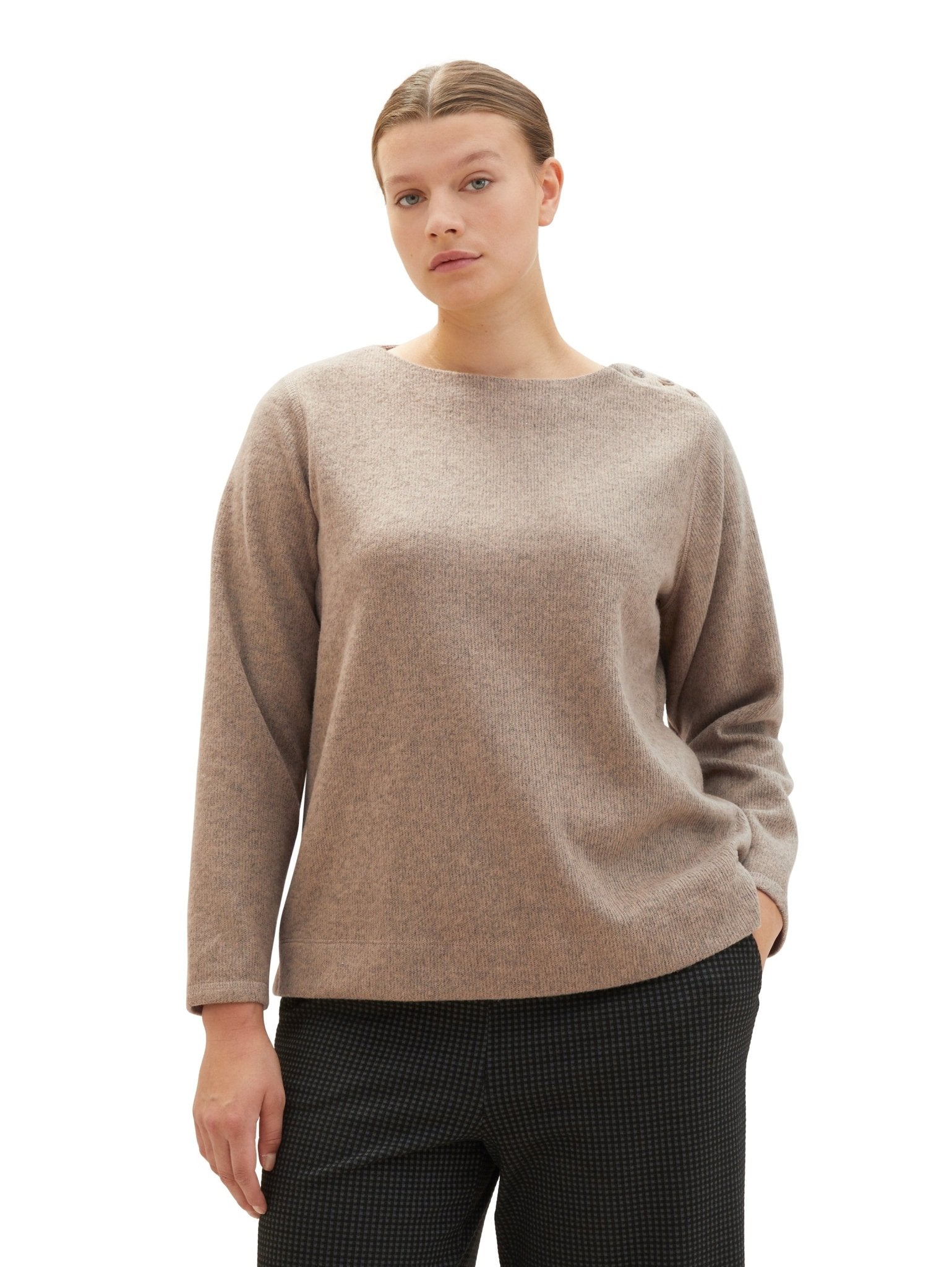 1038842Pullover mit Knopf Detail Tom Tailor braun - Wildflowers44Braun