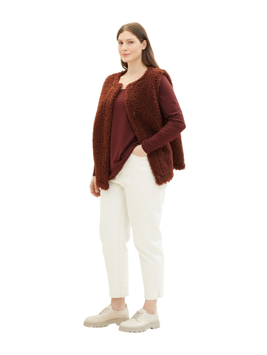 1040052Rostbraunes Langarmshirt mit Karreeausschnitt - Wildflowers46Rostbraun