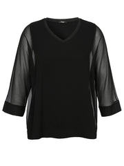 2306216Schwarze Bluse mit durchsichtigen Ärmeln - Wildflowers44Schwarz