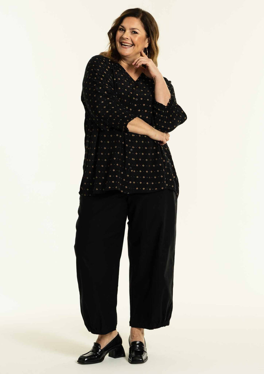 Schwarze Bluse mit goldenem Muster GDucca Gozzip - WildflowersS (42/44)Schwarz gold