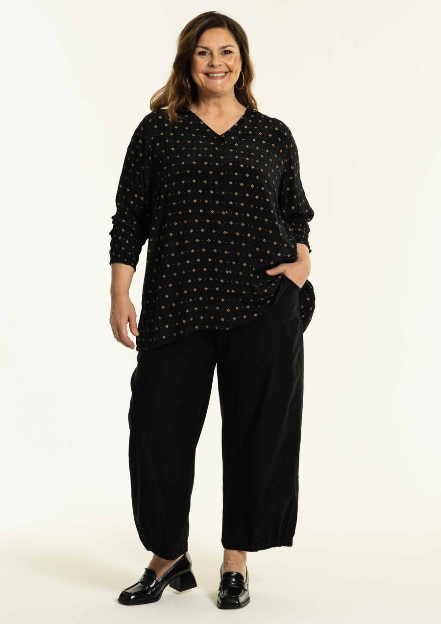 Schwarze Bluse mit goldenem Muster GDucca Gozzip - WildflowersS (42/44)Schwarz gold