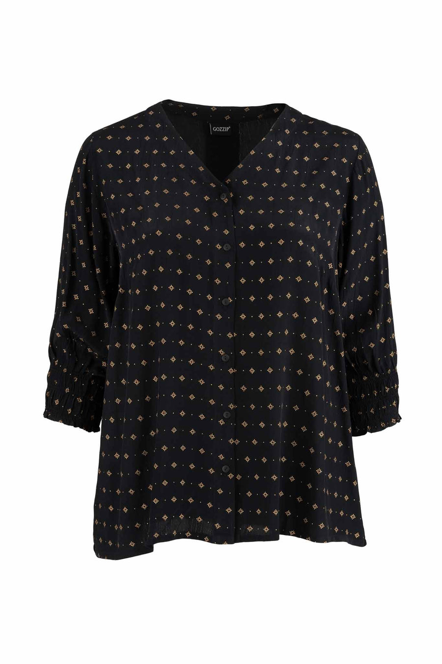 Schwarze Bluse mit goldenem Muster GDucca Gozzip - WildflowersS (42/44)Schwarz gold