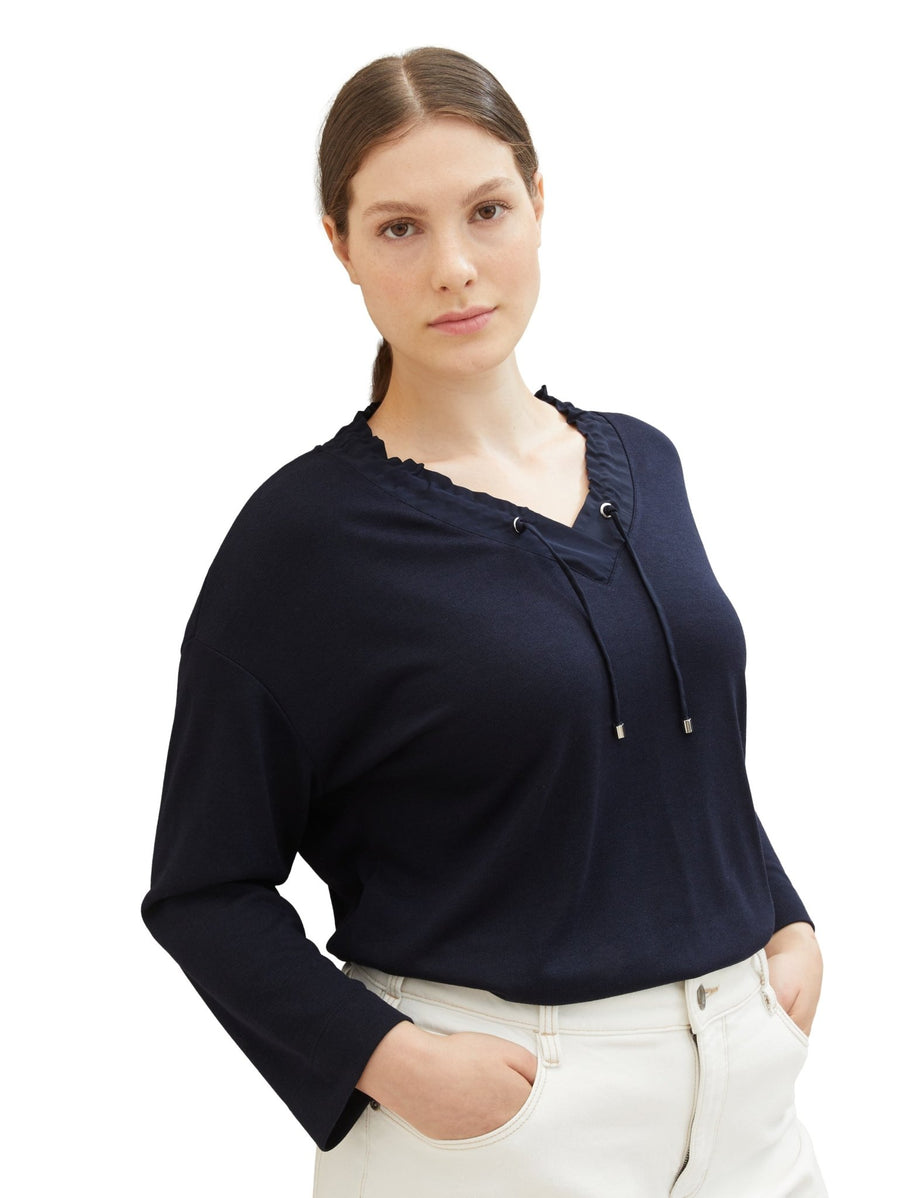 1038829Shirt mit Kordelzug Dunkelblau Tom Tailor - Wildflowers44Dunkelblau