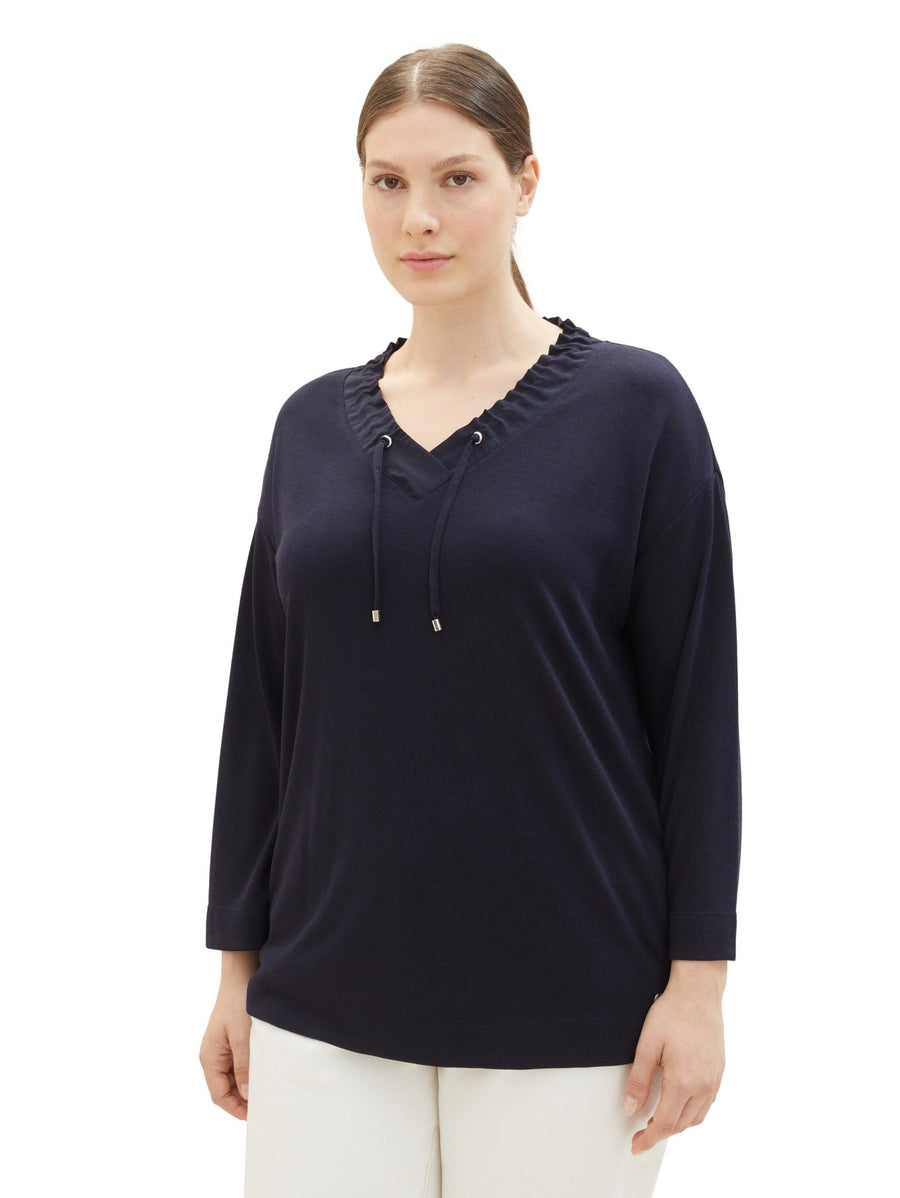 1038829Shirt mit Kordelzug Dunkelblau Tom Tailor - Wildflowers44Dunkelblau