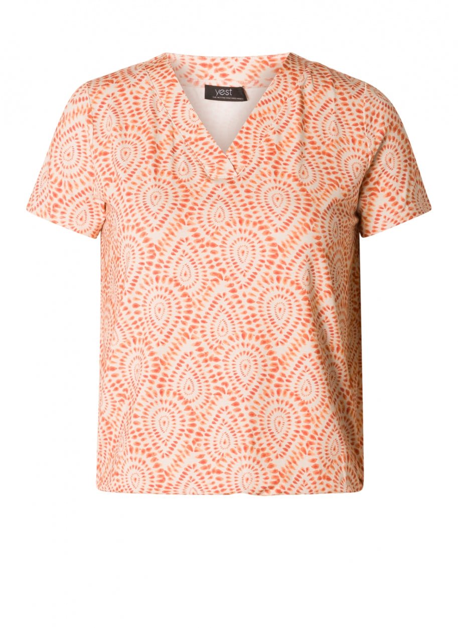 A004395Shirt mit orangem Muster Yesta Harvin - Wildflowers46Creme/orange