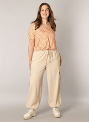 A004395Shirt mit orangem Muster Yesta Harvin - Wildflowers46Creme/orange