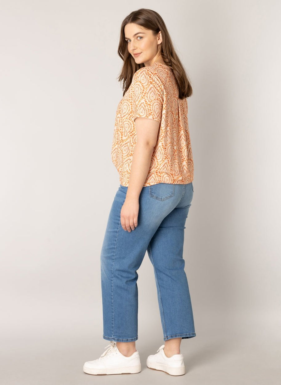 A004395Shirt mit orangem Muster Yesta Harvin - Wildflowers46Creme/orange