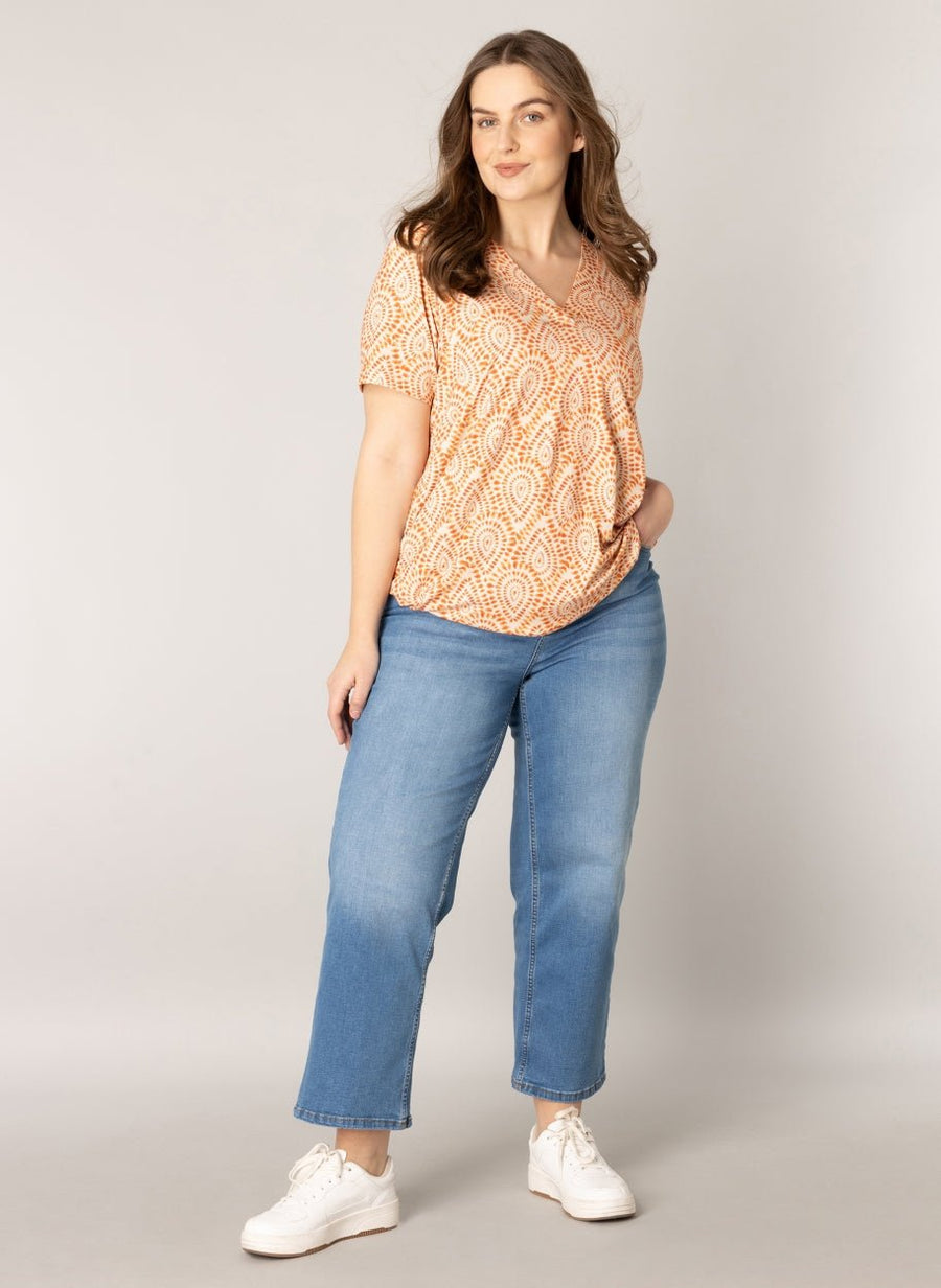 A004395Shirt mit orangem Muster Yesta Harvin - Wildflowers46Creme/orange