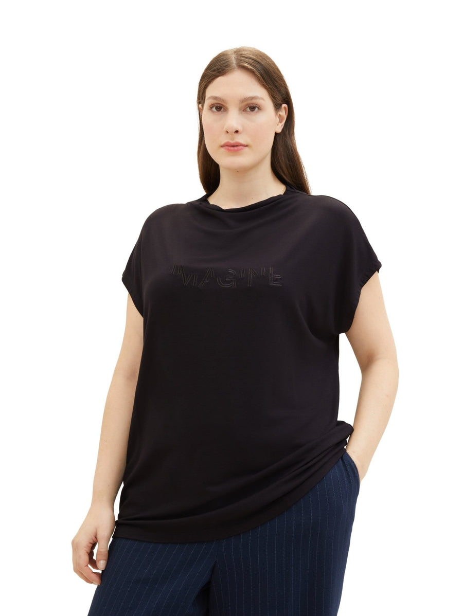 1040059T-Shirt mit Stehkragen Imagine schwarz - Wildflowers44Schwarz