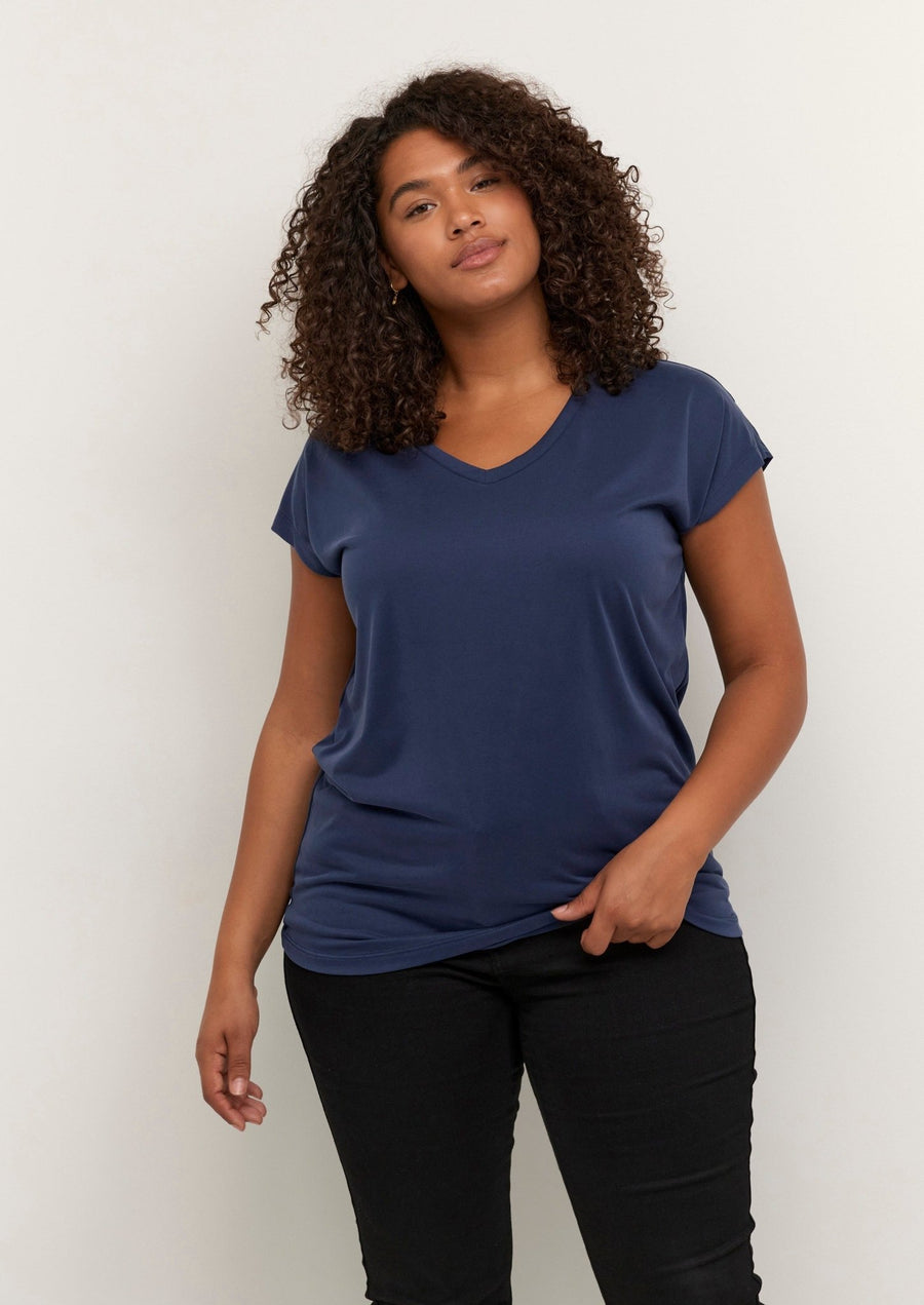 10580080T-Shirt mit V-Ausschnitt Lina Dunkelblau - WildflowersS (42/44)