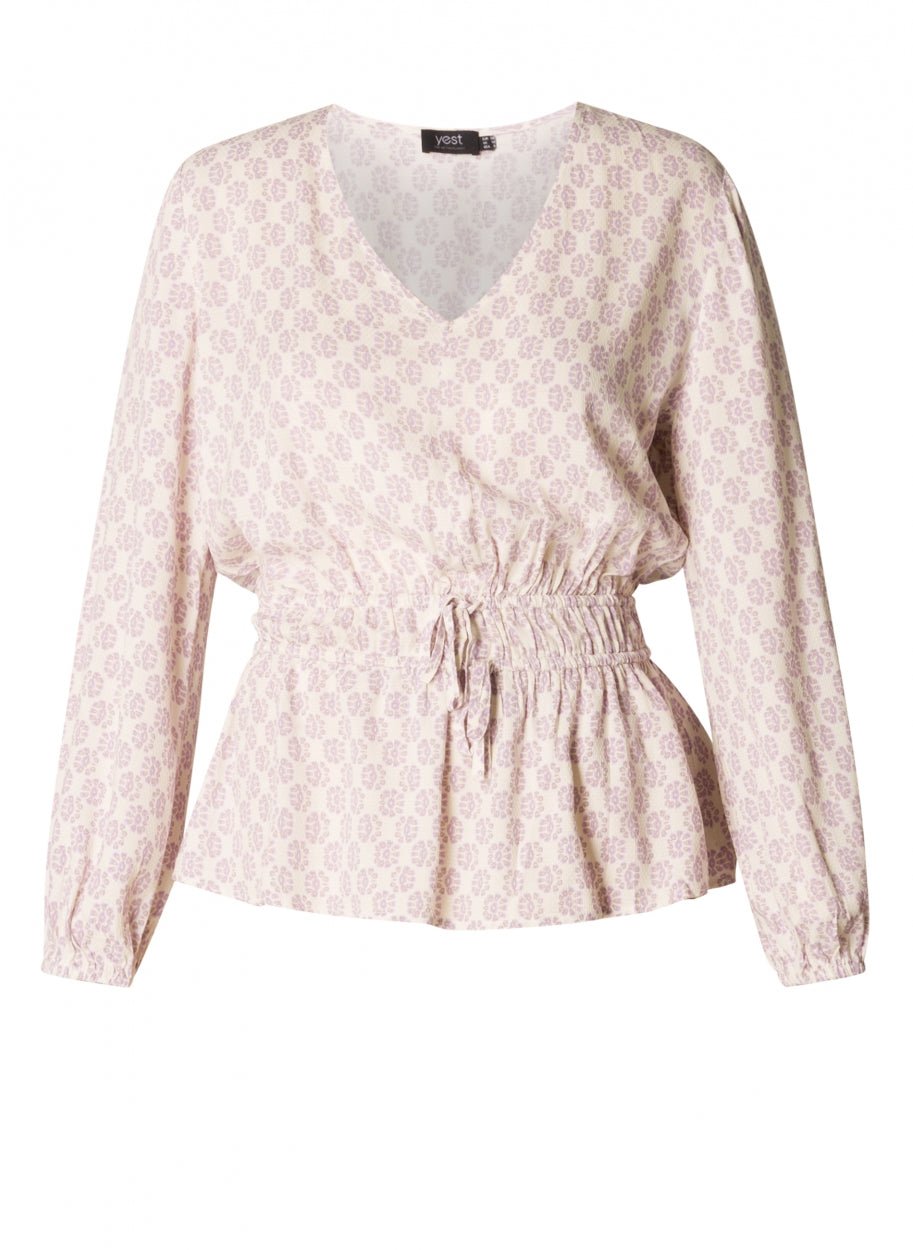 Viskose Bluse mit lila Blumen - Wildflowers48Creme und Lila