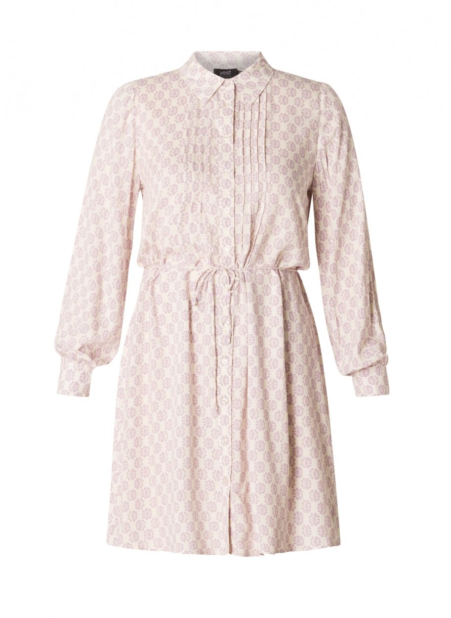 A004422Viskose Kleid mit lila Blumen Yesmay - Wildflowers48Creme und Lila