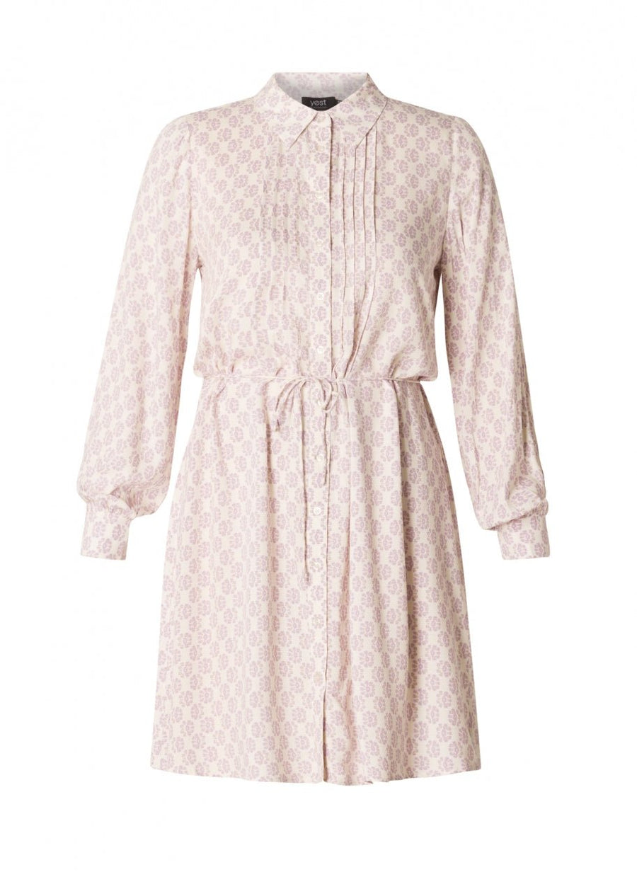 A004422Viskose Kleid mit lila Blumen Yesmay - Wildflowers48Creme und Lila